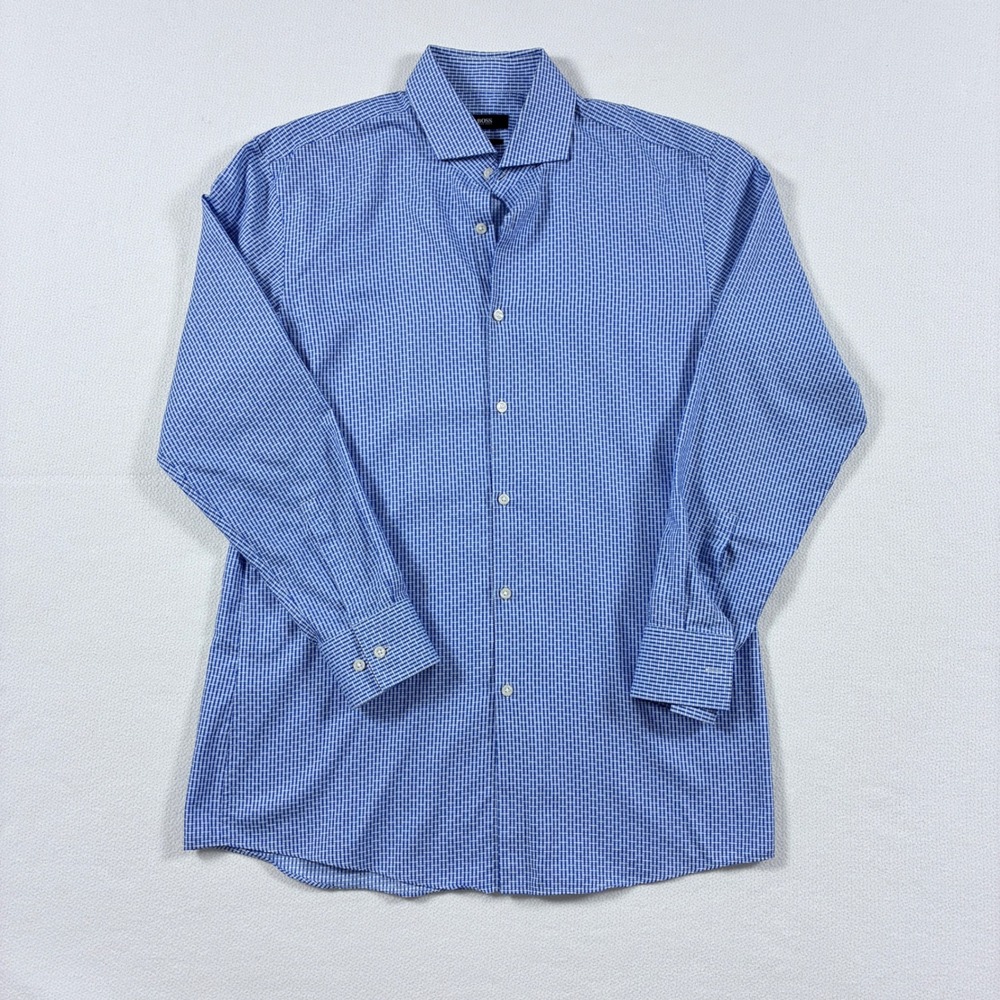 Hugo Boss Dress Shirt Blue Gingham Slim Fit 16/R